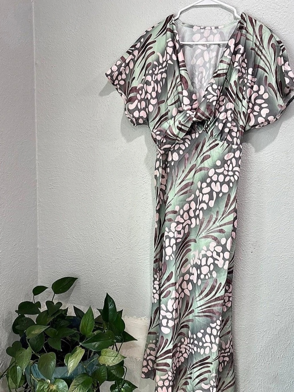 Floral Maxi Dress in Green & Pink Like New